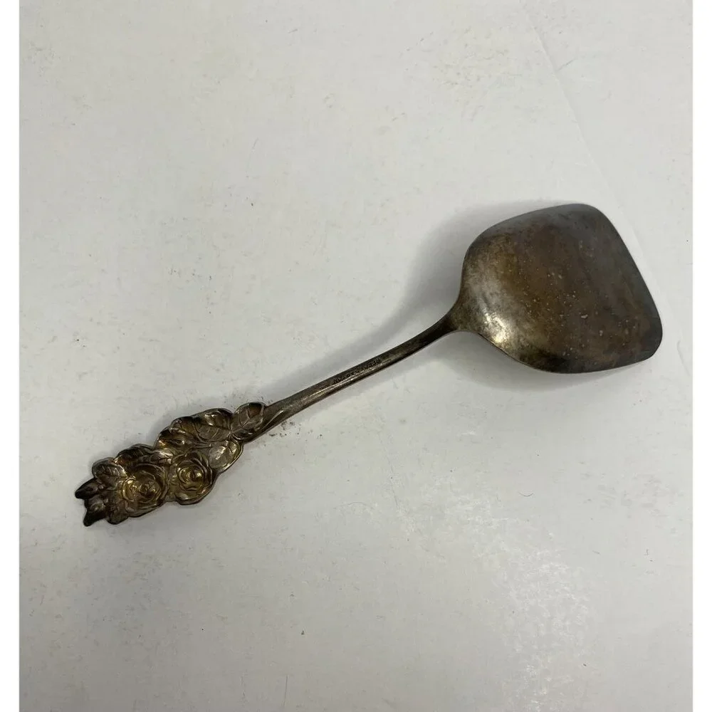 Reed & Barton Rose Leaf Silver Plated Shovel Sugar Spoon Collectible Vintage